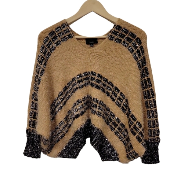 Lumiere Beige & black ultra soft fuzzy sequin dolman sweater Size S - Picture 3 of 12